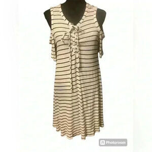 Black & White striped dress with cold shoulders. Women’s size large